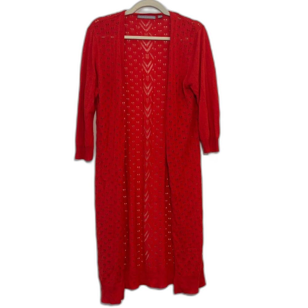 Valerie Stevens Red Pointelle Duster Cardigan Open Front XL